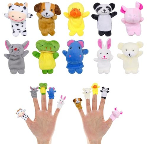 JJYHEHOT 10 Stücke Fingerpuppen, Mini Plüsch Tier Fingerpuppen, Kinder Fingerpuppen Spielzeug, Baby Fingerpuppen Set, Cartoon Kleine Handpuppe Spielzeug für Geburtstag Kinder Taufe Babyparty