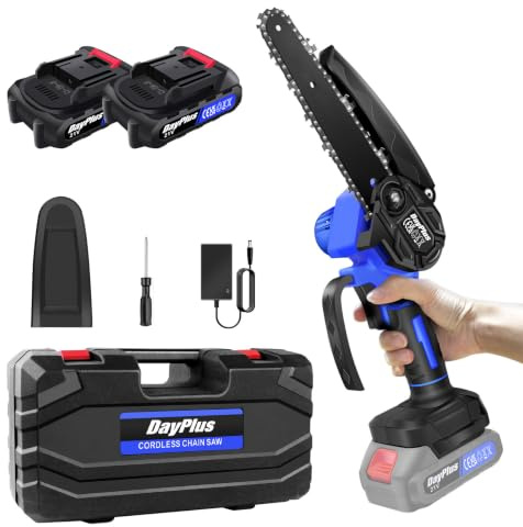 Mini Chainsaw Cordless 6 Inch with 2X1500mAH Battery, Powerful Electric Chainsaw with 1 Chain and Security Lock,Handheld Small Chain Saw for Wood Cutting Tree Trimming Gardening,Blue