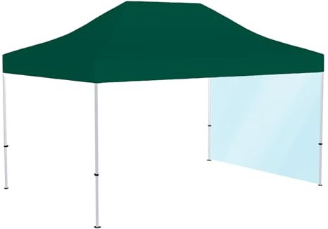 Vispronet® Profi Faltpavillon Basic 3x4,5 m (Zeltwand 300 cm), Dach Grün ✓ mit 1 Vollwand Transparent ✓ versch. Größen & Farben ✓ Scherengittersystem ✓ inkl. Dach, Volant