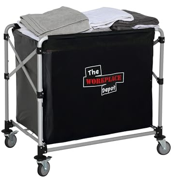 The Workplace Depot Laundry Trolley – Foldable, Premium Powder Coated Grey Steel, Heavy-Duty 100mm Castors with Dual Brakes – for Hotels & Commercial Housekeeping