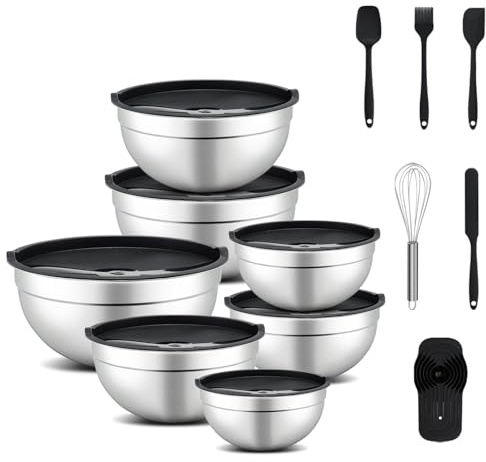 7 Pcs Stainless Steel Mixing Bowls, Mixing Bowls Set with Airtight Lids, Size 0.7, 1.1, 1.5, 2.1, 3.5, 4, 4.5QT, Ideal for Kitchen Cooking Baking & Serving