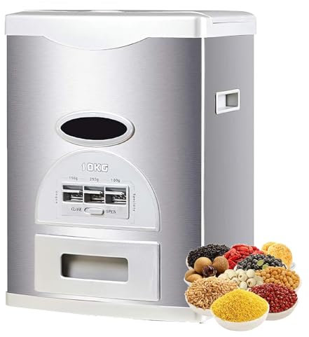 Automatic Stainless Steel Cereal Container, Dry Food Dispenser & Rice Storage, 10kg Capacity for Kitchen Pantry nization - Grey Color