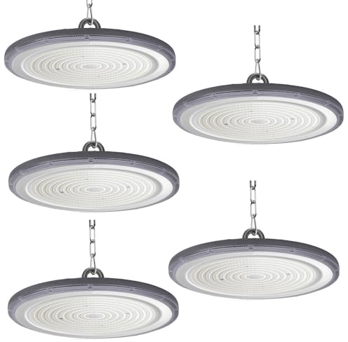 JBdusn 300W LED High Bay Light 5pcs, Plafoniera da Officina 6500K, Industriale UFO Faretto con Catena, Impermeabile IP65 Proiettore Interno Lampadario Industriale per Fabbriche, Garage, Magazzini