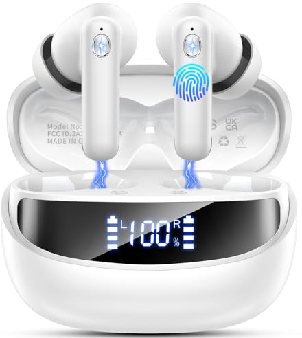 Cuffie Bluetooth, senza fili, Bluetooth 5.4, sport, bassi profondi, 50 ore, tempo di riproduzione in Ear IP7, impermeabili, cuffie con 4 ENC, riduzione del rumore Mik, cuffie senza fili con indicatore