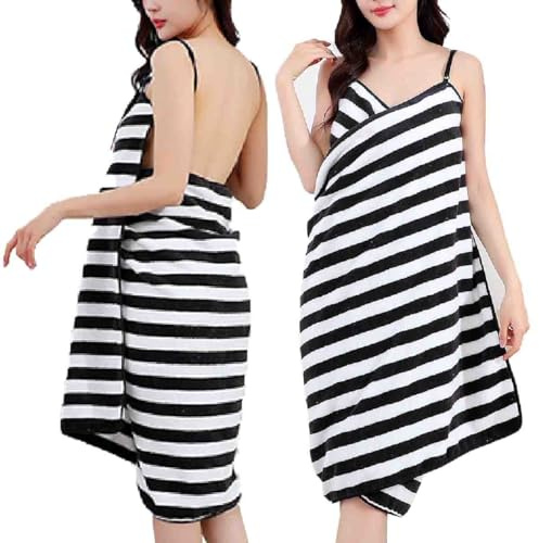 Toalla envolvente con correas,Envolturas de toallas para mujeres,toalla de baño portátil seca rápida,Ajustable Antideslizante,envoltura de cuerpo,vestido de toalla para viajes,baño,hogar (Negro-S)
