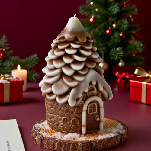 Silikonformen Gießformen Weihnachten, 3D Tannenzapfen Silikonform Häuser Kerzen Formen Silikon Tannenzapfen Gießformen Silikon Weihnachten Silikonform Winter Kerzenformen zum Gießen Haus (A)