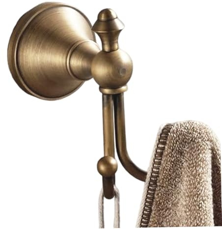 Peosaard Gancho de toalla de baño, gancho de toalla de latón, baño de pared vintage de 3x3x4, ganchos dobles accesorios resistentes a la óxido para ropa de abrigo, ganchos de pared de latón