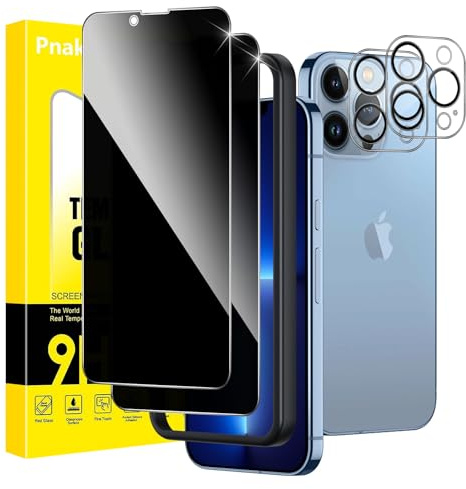 Pnakqil Sichtschutz für iPhone 13 Pro Panzer Schutz Glas mit Kameraschutz,Privacy Schutzfolie Displayschutz,Anti-Spy Schutzglas Panzerfolie Blickschutz mit Rahmen Positionierhilfe,2+2 Stück