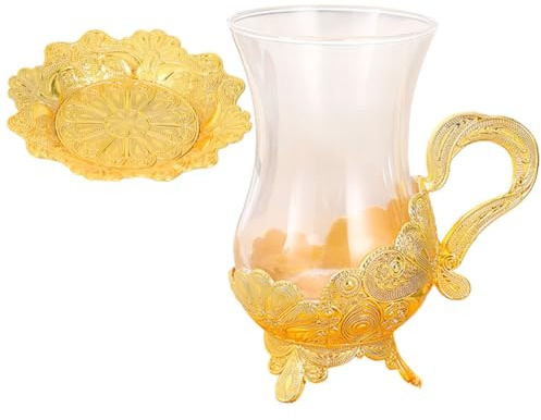 NOLITOY Kaffeetassen Satz aus Legierung und Glas in Gold mit Transparentem Design Dekoratives Kaffeetassen Satz für Riegel und Weinschrank Vintage Eleganz für Kaffeeliebhaber