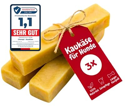 Kaukäse für Hunde M - 3er-Pack - 100% Natürliche Käsestangen für Hunde | Langer Kauspaß für Starke Kauer - Natürliche Unterstützung der Zahnpflege