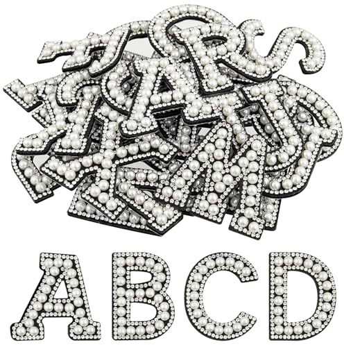 CHRORINE 26/52/78 Stück Selbstklebende Perlen Strasssteinen Buchstaben Patches A-Z, Buchstaben Alphabet Aufkleber mit Perlen für Hüte, Kleidung, Hosen, Taschen (26, Schwarz, Höhe 1,9″)