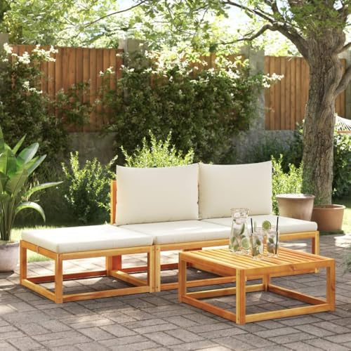Frdhee Garten Möbel Loungemöbel,4-TLG. Gartensofa-Set mit Kissen Holz Akazie & Seil,Loungesofa für Wohnzimmer Balkon Wohnungen