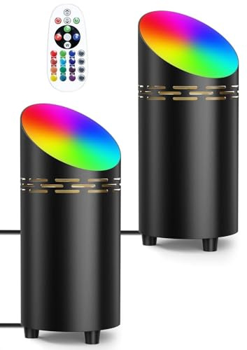 T-SUN RGBW LED Uplight Spot, 3W Lámpara de Suelo con Mando a Distancia/Interruptor de Pie & GU10 Lámpara LED, Lámpara de Pie con 1,8m Cable, RGB Foco para Interiores Plantas Murales(2 Pcs, Negro)