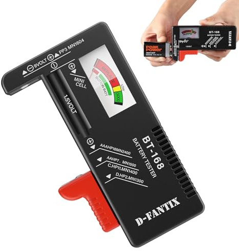 1 Stück Batterietester,Universal Batterieprüfgerät,Batterie Tester,Batterietester Für Alle Batterien,Batterie Akku Volt Checker für AA AAA C D 9V 1.5V Knopfzellen-Batterien (Schwarz,Model: BT-168)