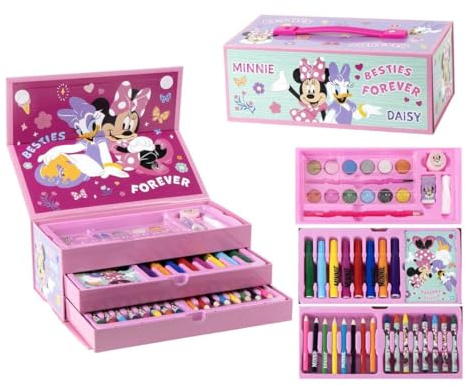 Kinder Malkoffer, 68-teilig, Paw Patrol, Gabby's Dollhouse, Spiderman, Eiskönigin, Stitch, Hello Kitty, Malset mit Buntstifte, Filzstifte, Wasserfarben, Geschenk für Jungen & Mädchen (Rosa)