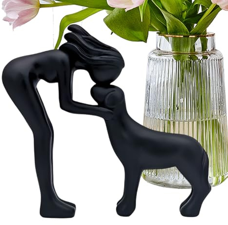 Staty Av Kvinna Och Hund,Minnesfigur Till Skrivbordet - Skulptur I Harts Av Hund,För Hundälskare Till Vardagsrum, Sovrum Eller Bokhylla