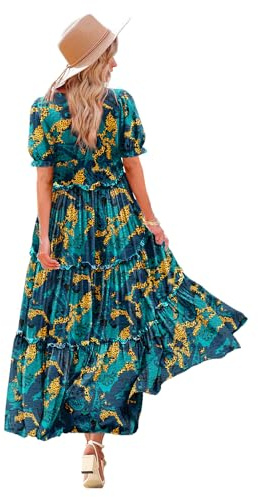 YESNO Women Summer Dress Causal Short Sleeve Floral Maxi Dress with Pockets XL ETXUK CR438