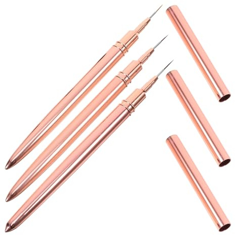 LABRIMP Set 3 Pezzi Pennelli per Nail Art in Rame e Nylon, Facile da Impugnare, Colore Oro, Dimensioni 7mm 9mm 11mm, per Salone Unghie e Uso Personale