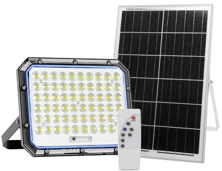 Mediawave Store - Faro Solare LED 1000W ad Alta Potenza con Telecomando Wireless e Timer Automatico, Proiettore da Esterno Impermeabile IP65 per Giardino e Cortile