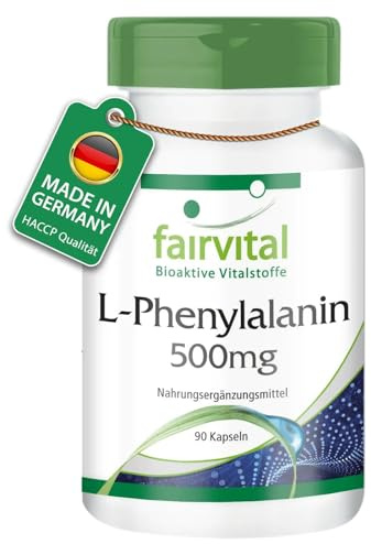 fairvital L-fenilalanina 500mg, 90 cápsulas, ALTA DOSIS, VEGANO, aminoácido esencial