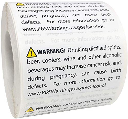 California Proposition 65 Alcoholic Beverages Warning Labels 1 x 2 inch 500 Adhesive Stickers