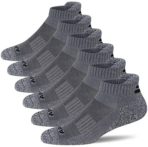 APTYID Men's Cushioned Athletic Running Ankle Socks, Dark Grey, Size 9-12, 6 Pairs
