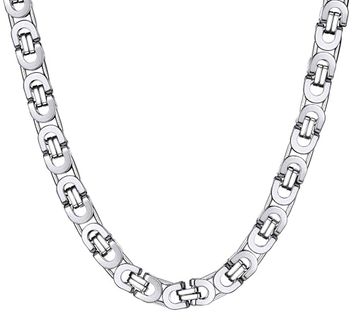 ChainsHouse Herren-Halskette, Edelstahl, kubanische Panzerkette, große Glieder, Byzantinisch, Jungen, Schmuck, Geschenk, Punk-[Stahl/Schwarz/Gold][Länge: 46/51/55/61/66/71/76 cm][Breite: 6/8/10 mm]