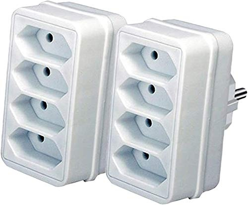 Brennenstuhl Mehrfachsteckdose, Steckdosenadapter 4-fach Eurosteckdose mit Kindersicherung, Farbe: weiß (2 Stück / 4-Fach)