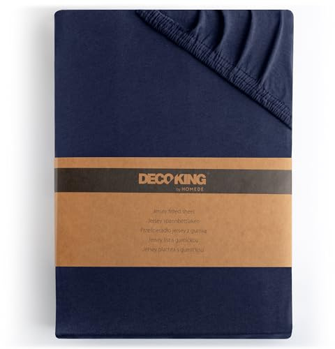 DecoKing Spannbettlaken 200x220 220x240 cm 100% gekämmte Baumwolle Dunkelblau Spannbetttücher Jersey Boxspringbett Amber 200 x 220 220 x 240