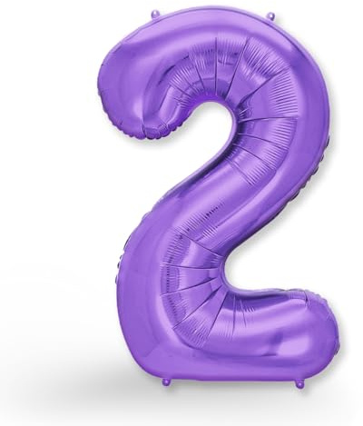 FUNXGO® Folienballon Zahl 2 lila - Riesenzahl Ballon ca.100 cm - fliegt mit Helium - 2 Geburtstag Luftballon - Deko zum Geburtstage, Party, Hochzeiten - Ballon 2 lila