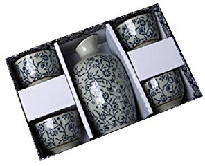 Maya Star - Set di tazze da sake giapponesi in ceramica con design tradizionale dipinto a mano, colore: blu e bianco