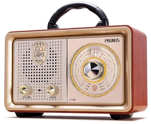 PRUNUS J-110 Radio Portable AM FM, for Mom,Transistor Radio Plug in Wall AC Power & Battery Powered & Rechargeable for Emergency,Vintage Radio with Bluetooth, Gift for Mom