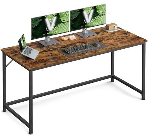 VASAGLE Escritorio, Mesa Oficina Pequeña y Estación Trabajo, Mesa para Teletrabajo, Estudio, Dormitorio, 60 x 135 x 76 cm, Estilo Industrial, Estructura Metal, Marrón Rústico y Negro Tinta LWD043B01