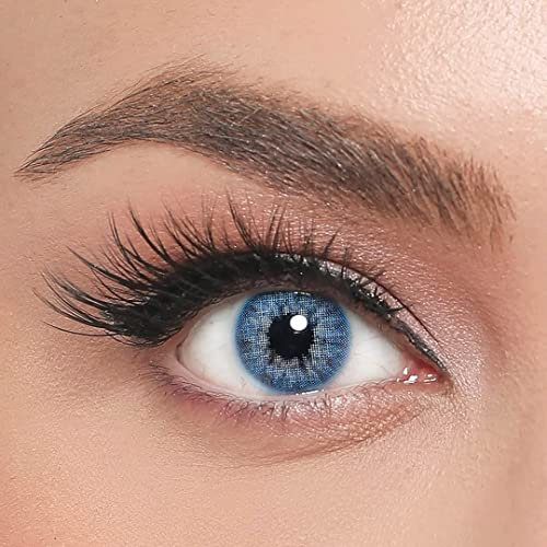 ICONIC lentilles de contact colorées SAFIR - Lentilles mensuelles hautement opaques pendant 3 mois en bleu foncé, résultat naturel pour les yeux foncés, sans correction de la vue - 1 paire