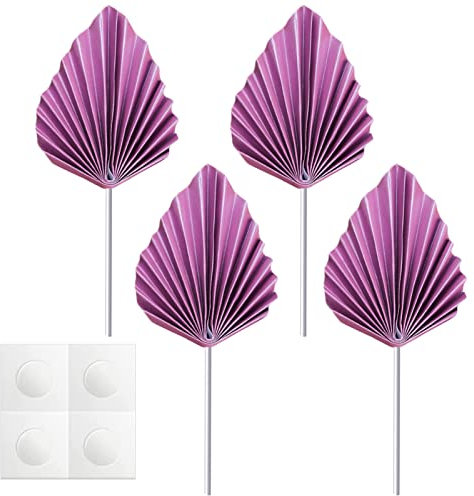 Udewo Lot de 4 décorations de gâteau en forme d'éventail en papier pour décoration de gâteaux, loisirs créatifs, maison, fête de mariage, violet