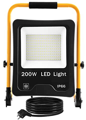 YUENFONG LED Baustrahler 200W Strahler Kaltweiß mit Stativ und 3M Kabel Arbeitsscheinwerfer Wasserdicht IP66 für Innen-und Außenbereich,Garage, Baustelle, Sportplatz(50W Kaltweiß)