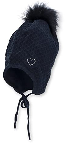 Sterntaler Baby Mädchen Mütze Baby Bommelmütze Strass-Herz Mütze - Mütze Baby, Kappe Kinder - aus Baumwolle mit Bindeband - Marine, 39