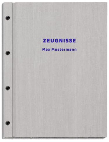 Personalisierte Zeugnismappe in grauer Leinenoptik mit 2-zeiliger Prägung | für Zeugnisse, Urkunden oder Dokumente in DIN A4 - inkl. 12 Sichthüllen - handgefertigt und personalisierbar mit eigenem Text