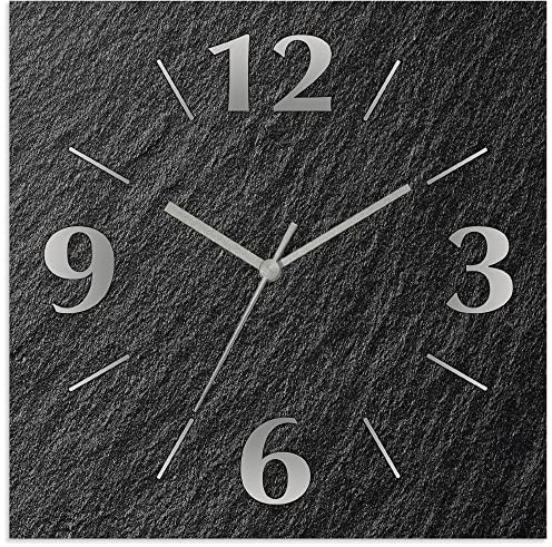 ARTLAND Wanddeko Wanduhr ohne Tickgeräusche Alu Quarzuhr 30x30 cm Quadratisch Lautlos analoge Quarzuhr, 4 Ziffern 30x30 cm Schieferoptik U1RE