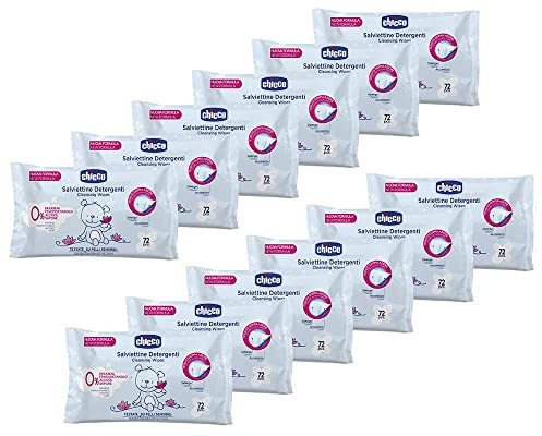 Chicco Salviette Neonato Detergenti Multiuso, Senza Alcool, Profumate, Adatte Per Pelli Sensibili, Senza Flip Cover, 72 Unità, Confezione da 12