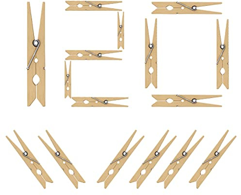 Flatro Wooden Clothes Pegs for Washing Line | 120pcs Clothesline Pegs with Metal Spring | Wooden Laundry Pegs Clothespins for Indoor & Outdoor Drying