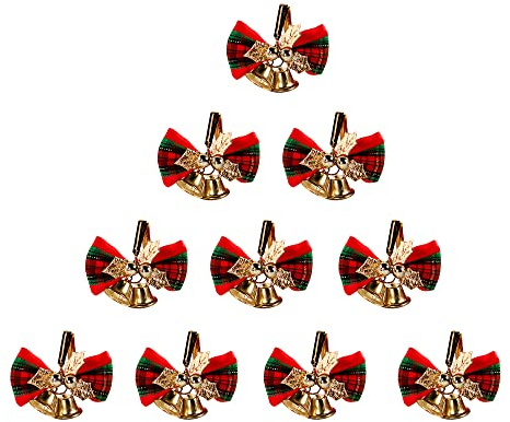 Kaket Christmas Bow with Bells 24PCS Small Christmas Bow Ornaments with Bells Mini Christmas Tree Bowknot Ornament for Christmas Decoration, Wreath, Presents Wrapping Craft Supplies (Gold Leaves)