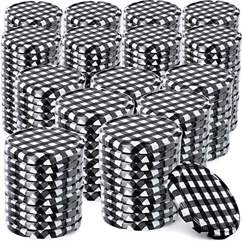 KADAX Coperchio a vite fi82 mm x 200 pz, set di coperchi twist-off in metallo, coperchi di ricambio per barattoli da conserva, con 6 denti di chiusura per vasetti e barattoli (nero a quadretti)