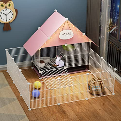 IDEAX Kaninchenstall Kaninchenhaus Großer Kaninchenstall Aus Metall Faltbares Kaninchenkäfig Hasenkäfig Für Zu Hause - Für Draußen/Drinnen/Balkon/Haus/Terrasse (Color : Pink, Size : 111 * 111 * 92cm)