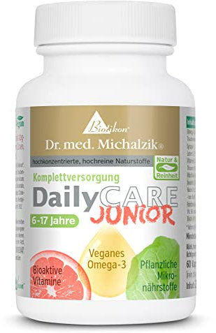 DailyCare Junior Dr. med. Michalzik, Bioaktive Vitamine, veganes Omega-3 + Spurenelemente und hochwertige Pflanzenstoffe ohne Zusatzstoffe von BIOTIKON®