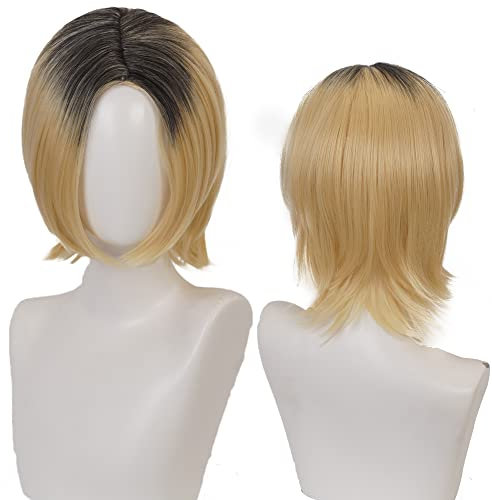 maysuwell Schwarz und Gelb Verlauf Perücke für Cosplay Kostüm Männer Kurz Anime Natürlich Weich Party Haarteile