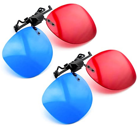 PRECORN Set di 2 occhiali 3D Clip-On 3D per occhiali anaglifici 3D per portatori di occhiali, ideali per TV, giochi per PC, immagini, video, film UVM.