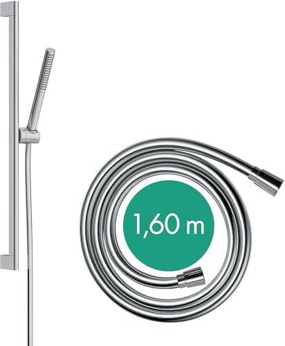 hansgrohe Pulsify S - Duschset mit Duschkopf wassersparend (EcoSmart, PowderRain-Strahl), Duschschlauch (1,60 m) und Duschstange (0,65 m), Chrom, 24372000