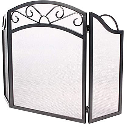 3-Fach Kaminschutz für Kamin/Öfen/Grills, schmiedeeiserner Kamin-Sicherheitsschutz, Dekor-Scroll-Funkenschutz-Abdeckung, schwarz Decoration