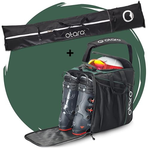 Otaro Skischuhtasche und Skitasche XL (Classic Set | Tannengrün | Für 2 Paar Ski) | Skitasche für Ski und Skischuhtasche mit Helmfach | Ski Taschen, Skischuhtaschen